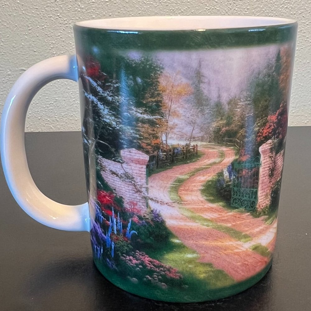 Thomas Kinkade Spring Gate Mug 14oz AMCAL Vtg Lamp Post Coffee Cup Garden Tea